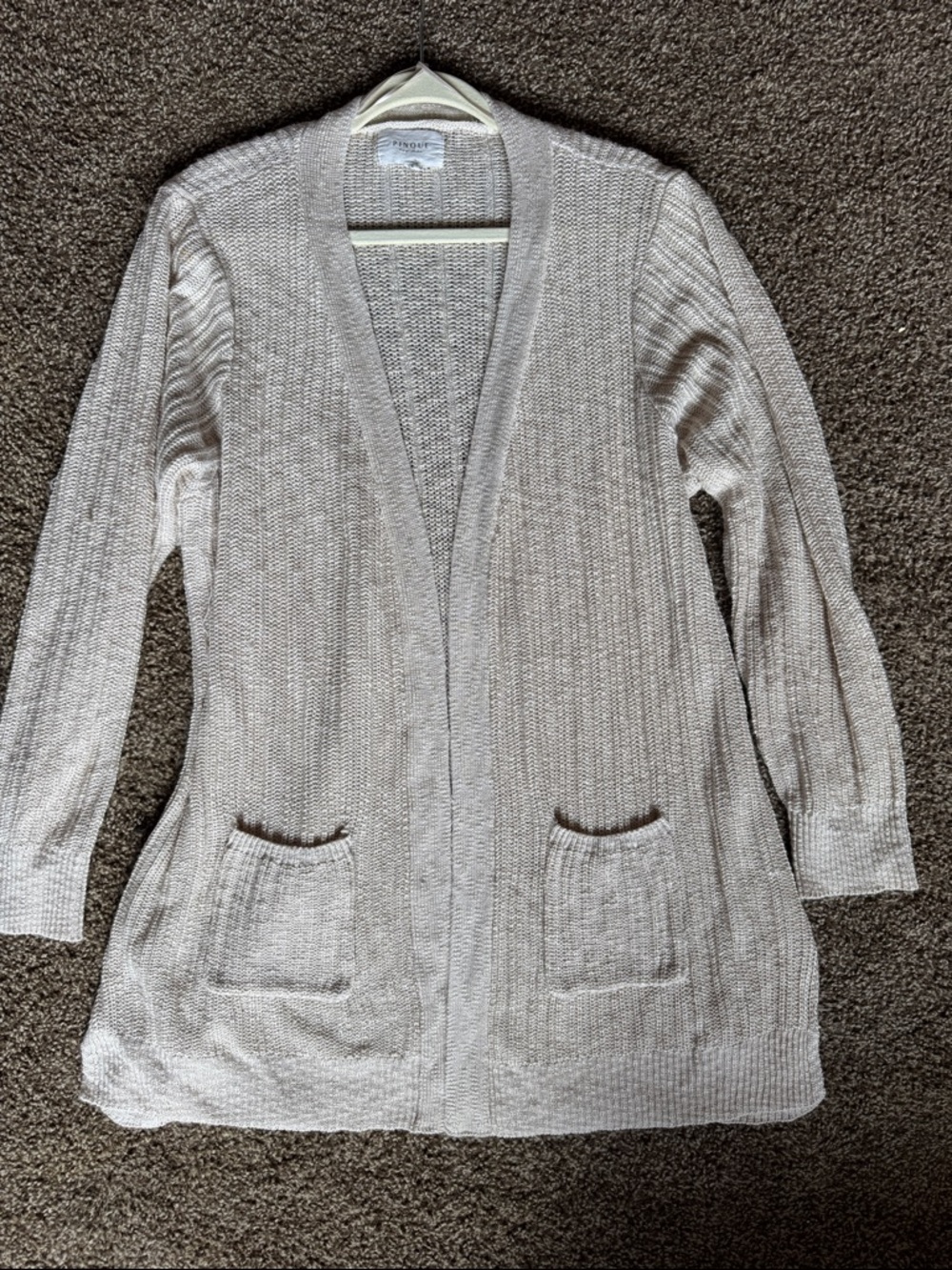 Light Beige Open-Front Women's Cardigan Sweater with Pockets- Brand: PINQUE 3x